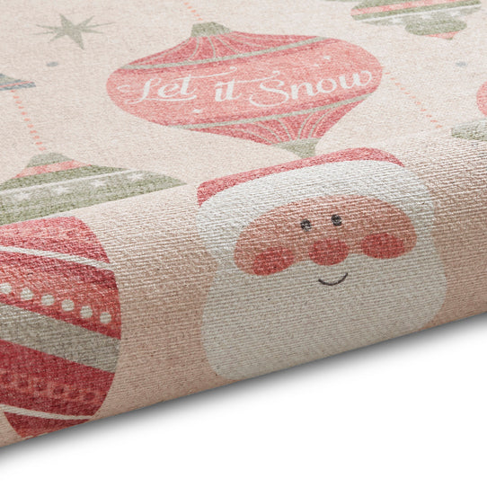 Washable Christmas Baubles Red/Green Flatweave Rug
