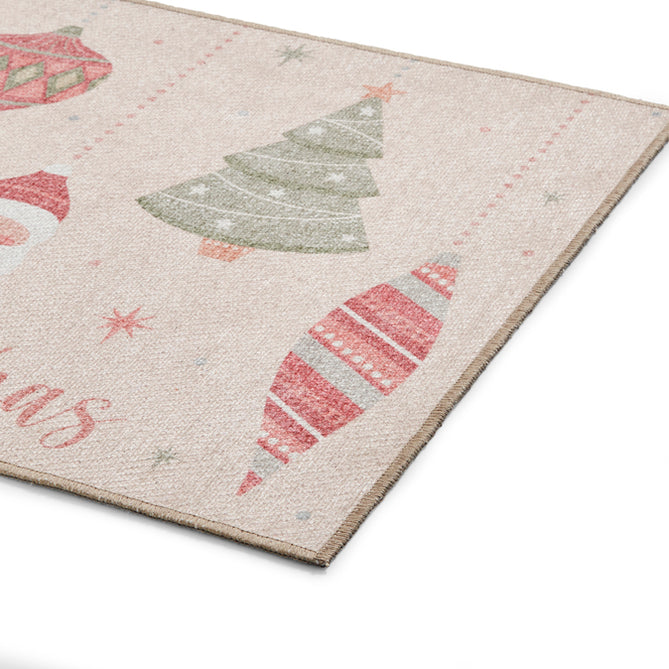 Washable Christmas Baubles Red/Green Flatweave Rug