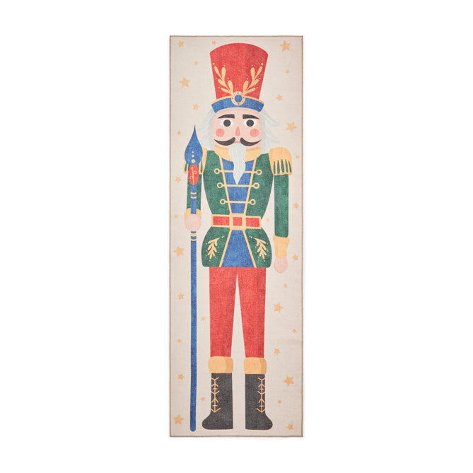 Washable Christmas Nutcracker Green Flatweave Rug