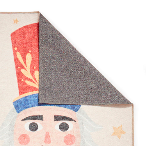 Washable Christmas Nutcracker Green Flatweave Rug