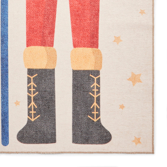 Washable Christmas Nutcracker Green Flatweave Rug