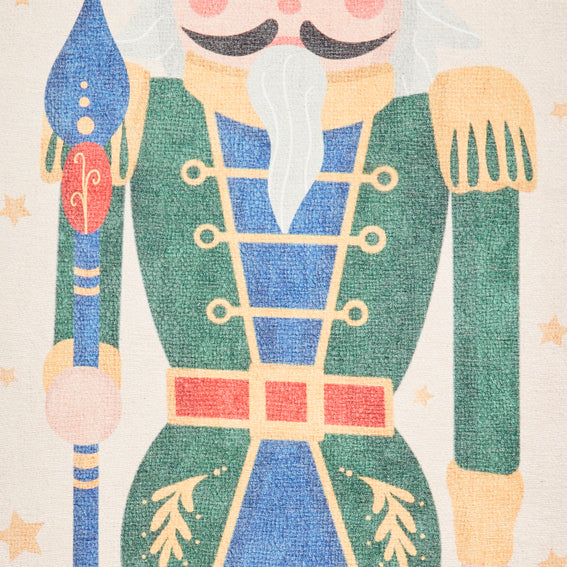 Washable Christmas Nutcracker Green Flatweave Rug
