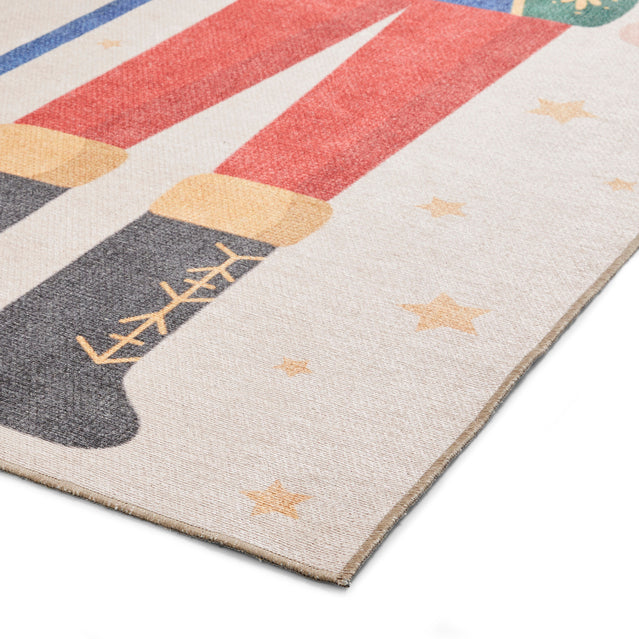 Washable Christmas Nutcracker Green Flatweave Rug