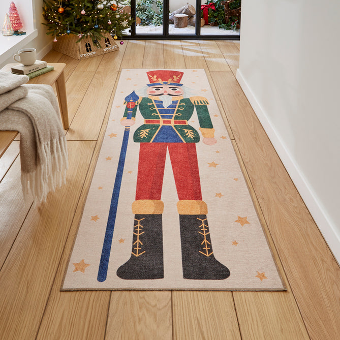 Washable Christmas Nutcracker Green Flatweave Rug