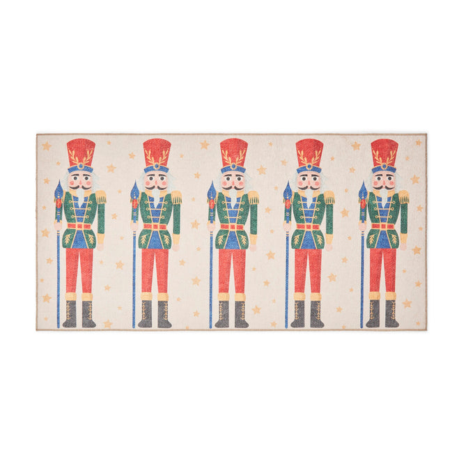 Washable Christmas Nutcracker Green Flatweave Rug