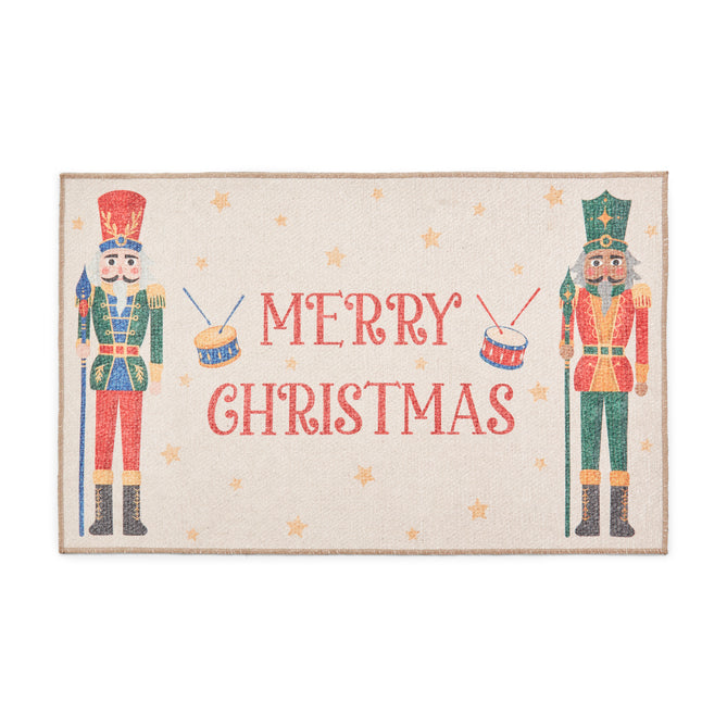 Washable Christmas Nutcracker Green Flatweave Rug