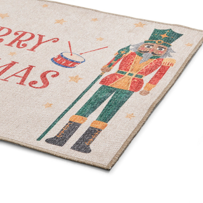 Washable Christmas Nutcracker Green Flatweave Rug