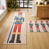 Washable Christmas Nutcracker Green Flatweave Rug