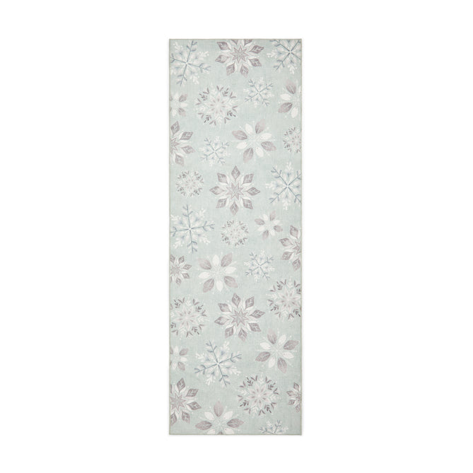 Washable Christmas Snow Flakes Duck Egg Flatweave Rug