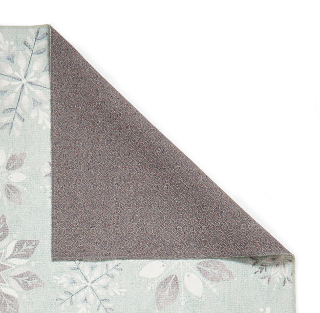 Washable Christmas Snow Flakes Duck Egg Flatweave Rug