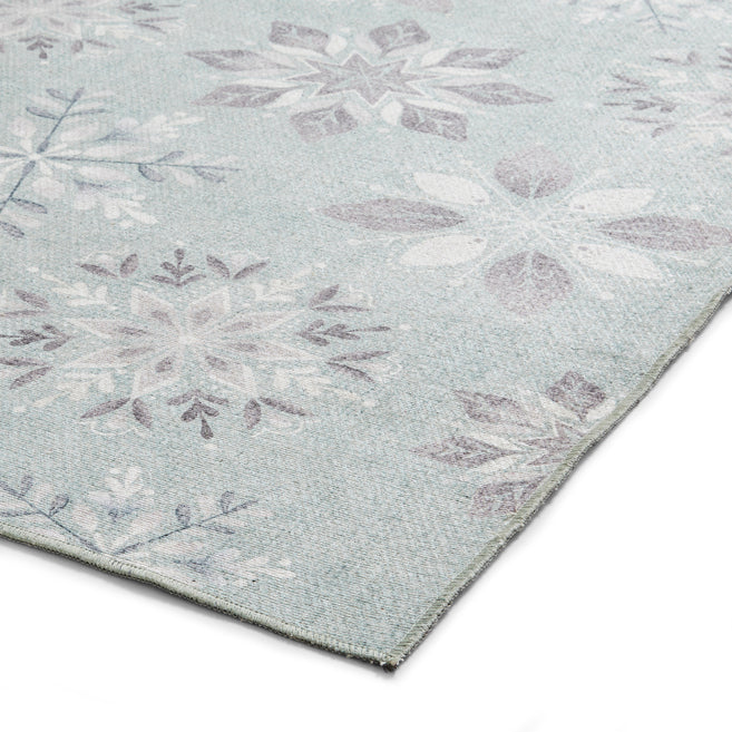 Washable Christmas Snow Flakes Duck Egg Flatweave Rug