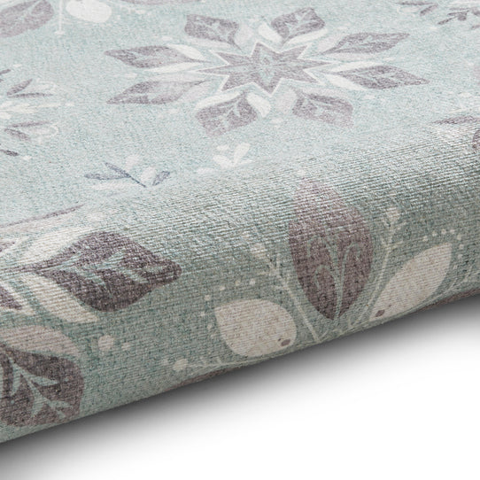 Washable Christmas Snow Flakes Duck Egg Flatweave Rug
