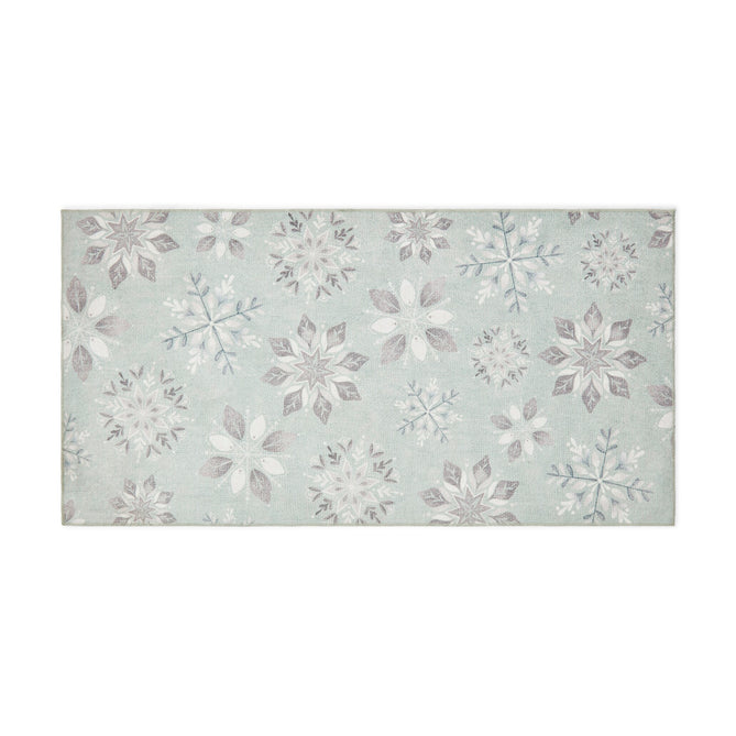 Washable Christmas Snow Flakes Duck Egg Flatweave Rug
