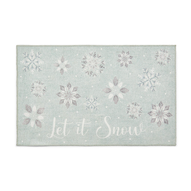 Washable Christmas Snow Flakes Duck Egg Flatweave Rug
