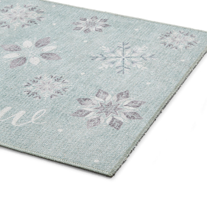 Washable Christmas Snow Flakes Duck Egg Flatweave Rug