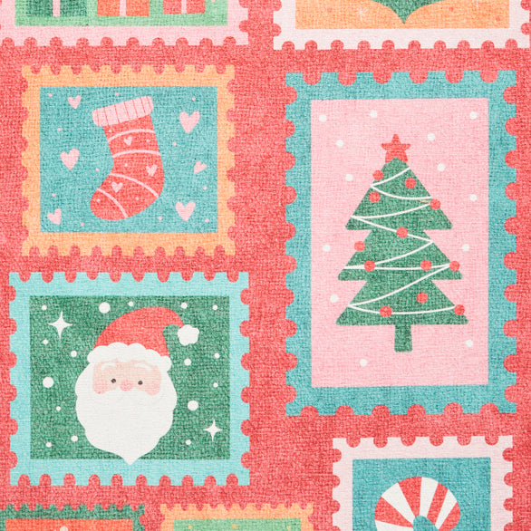 Washable Christmas Stamps Red Flatweave Rug