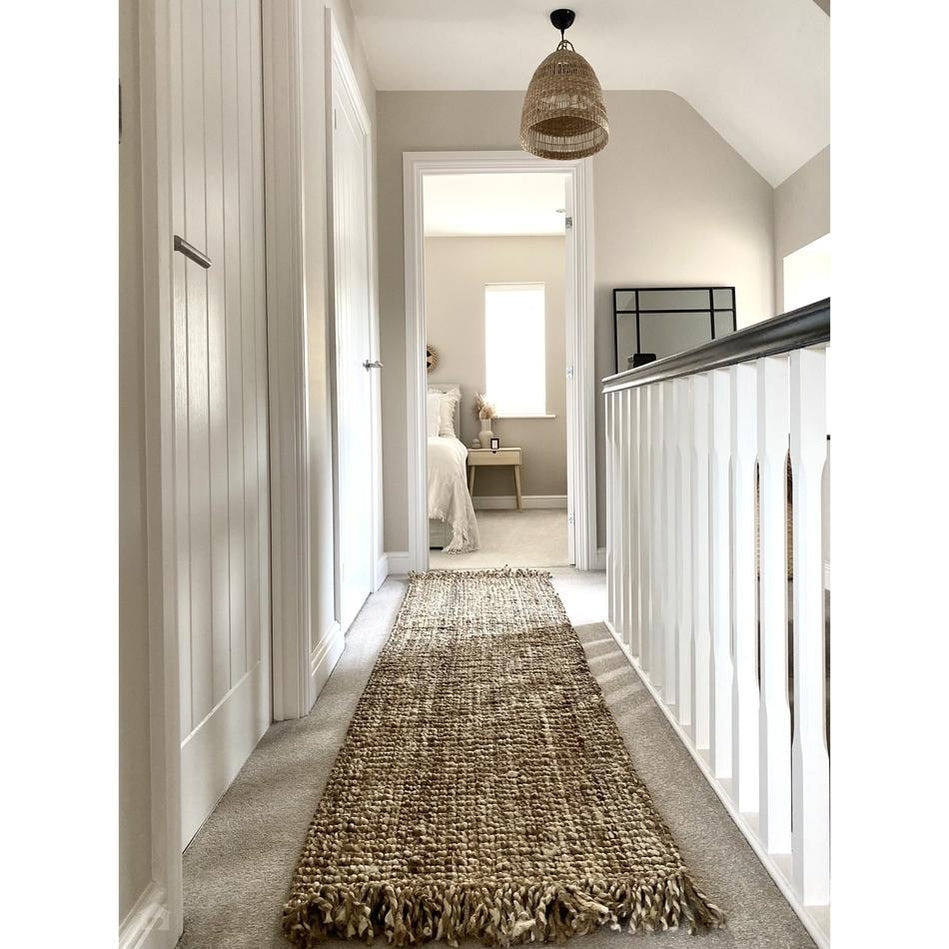 On Sale Chunky Jute Tassel Loose Open Weave Hand-Woven Natural Fibre  Flatweave Gold/Cream Runner Lowest Price £67.20 At Rug Love