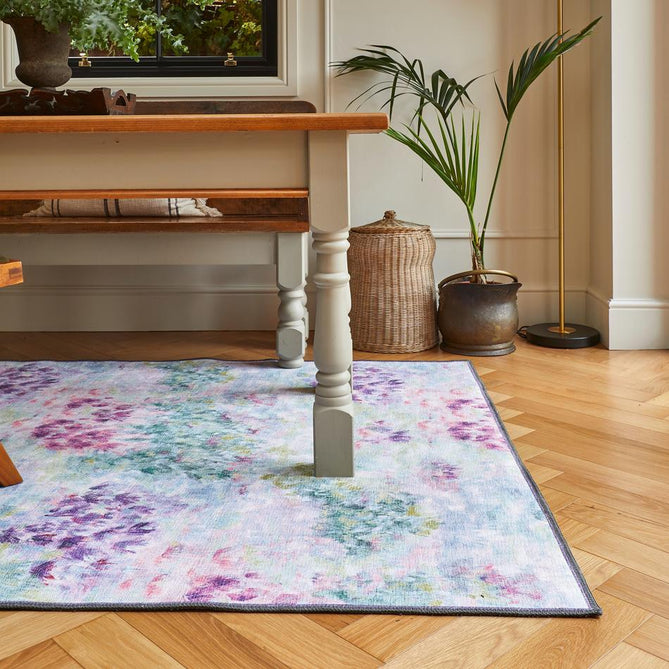 Washable Clarke & Clarke Fiore Heather Modern Floral Botanical Textured Lightweight Printed Recycled Polyester Flatweave Heather/Lilac/Sky Blue/Mint/Sage Rug