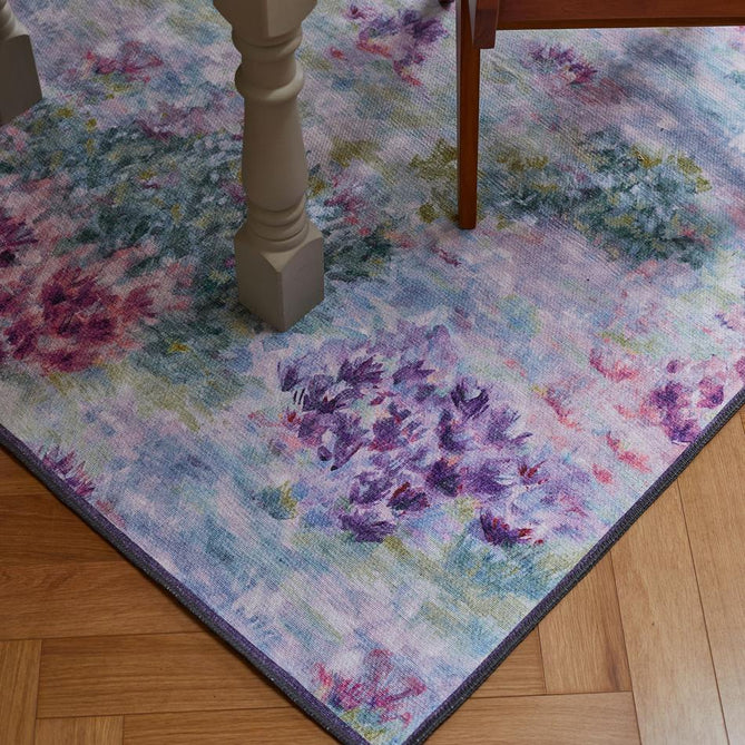 Washable Clarke & Clarke Fiore Heather Modern Floral Botanical Textured Lightweight Printed Recycled Polyester Flatweave Heather/Lilac/Sky Blue/Mint/Sage Rug