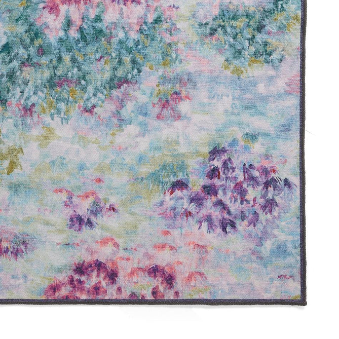 Washable Clarke & Clarke Fiore Heather Modern Floral Botanical Textured Lightweight Printed Recycled Polyester Flatweave Heather/Lilac/Sky Blue/Mint/Sage Rug