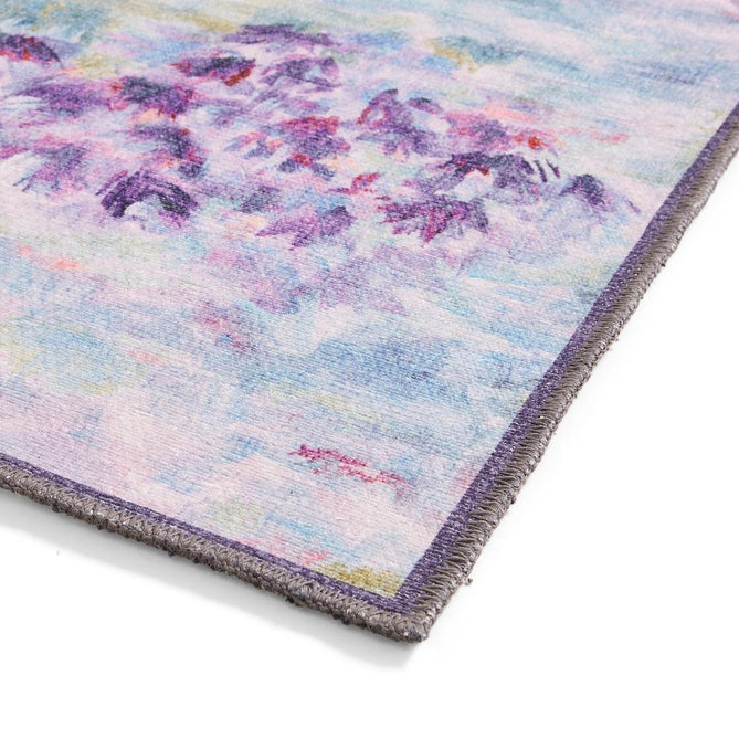 Washable Clarke & Clarke Fiore Heather Modern Floral Botanical Textured Lightweight Printed Recycled Polyester Flatweave Heather/Lilac/Sky Blue/Mint/Sage Rug