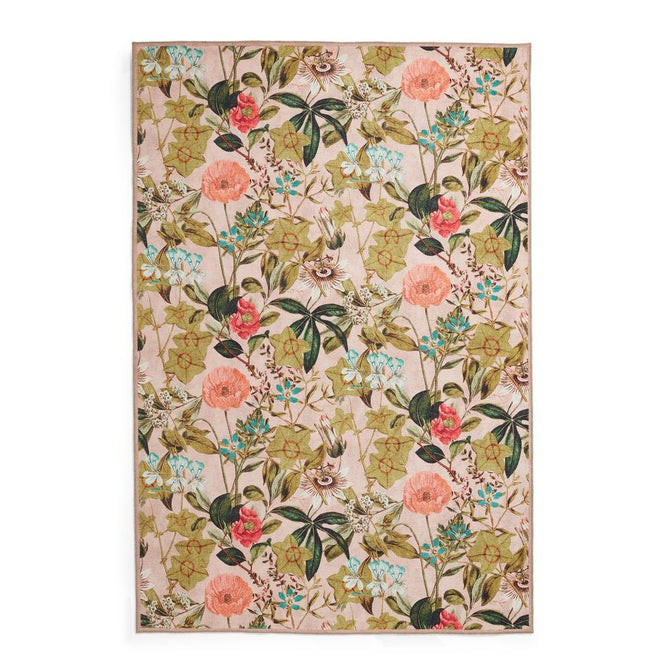 Washable Clarke & Clarke Passiflora Blush Modern Floral Botanical Textured Lightweight Printed Recycled Polyester Flatweave Blush Pink/Coral/Peach/Olive/Moss Green Runner