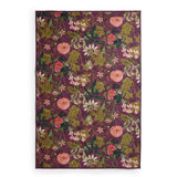Washable Clarke & Clarke Passiflora Mulberry Modern Floral Botanical Textured Lightweight Printed Recycled Polyester Flatweave Mulberry Purple/Olive/Moss/Blush Pink Rug