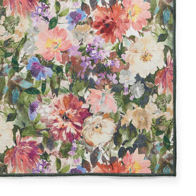 Washable Clarke & Clarke Tahiti Forest & Rouge Modern Floral Botanical Textured Lightweight Printed Recycled Polyester Flatweave Rouge Red/Coral/Blush Pink/Lilac/Forest Green/Multi Runner