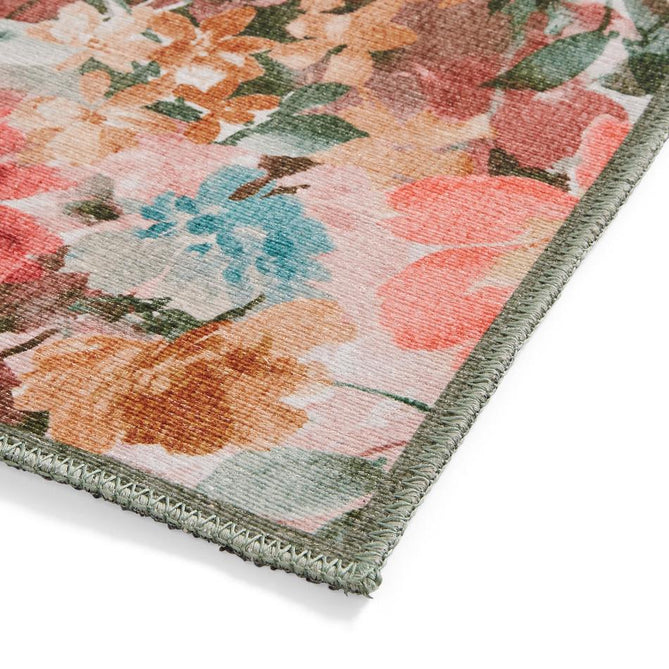 Washable Clarke & Clarke Tahiti Spring Modern Floral Botanical Textured Lightweight Printed Recycled Polyester Flatweave Blush Pink/Coral/Peach/Green/Multi Runner