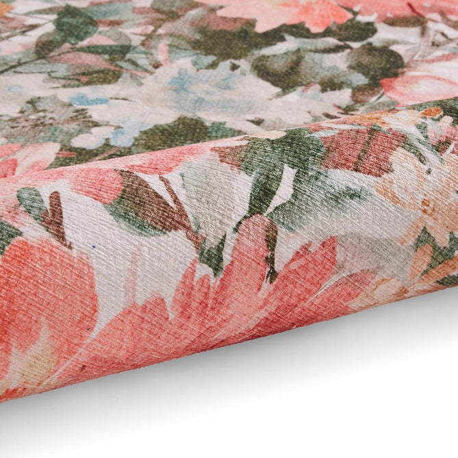 Washable Clarke & Clarke Tahiti Spring Modern Floral Botanical Textured Lightweight Printed Recycled Polyester Flatweave Blush Pink/Coral/Peach/Green/Multi Runner