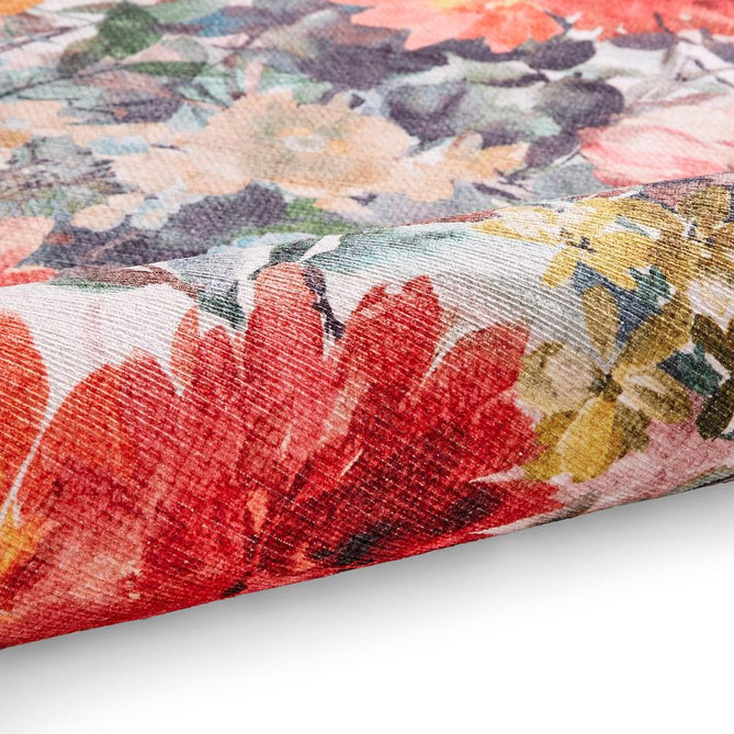 Washable Clarke & Clarke Tahiti Teal & Rouge Modern Floral Botanical Textured Lightweight Printed Recycled Polyester Flatweave Teal Blue/Rouge Red/Multi Runner