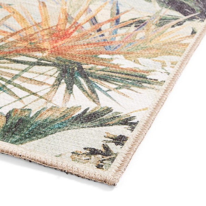 Washable Clarke & Clarke Toucan Antique Modern Floral Botanical Textured Lightweight Printed Recycled Polyester Flatweave Ivory/Olive Green/Rust Rug