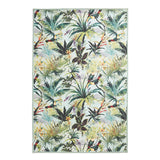 Washable Clarke & Clarke Toucan Sky Modern Floral Textured Lightweight Printed Recycled Polyester Flatweave Sky Blue/Leaf Green Rug