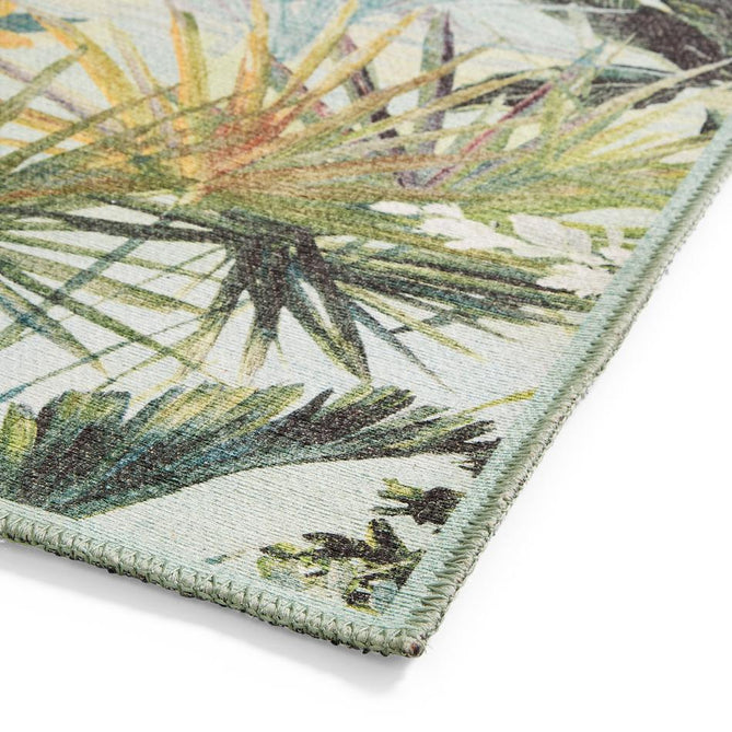 Washable Clarke & Clarke Toucan Sky Modern Floral Botanical Textured Lightweight Printed Recycled Polyester Flatweave Sky Blue/Leaf Green Rug