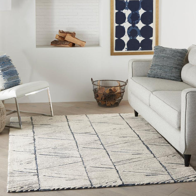 Colorado CLR01 Modern Linear Hand-Woven Hi-Low Soft Textured Wool Loop Pile White/Blue Rug-Nourison-Rug Love - The Most Loved Rug Store