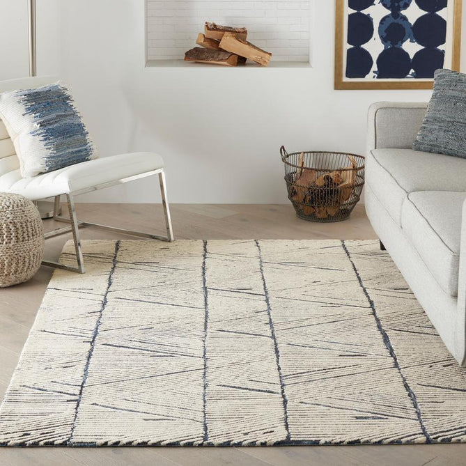 Colorado CLR01 Modern Linear Hand-Woven Hi-Low Soft Textured Wool Loop Pile White/Blue Rug-Nourison-Rug Love - The Most Loved Rug Store