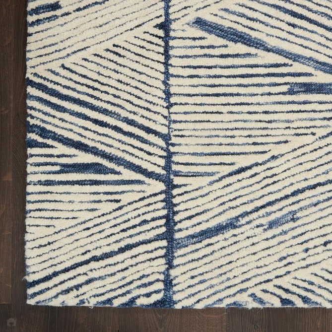 Colorado CLR01 Modern Linear Hand-Woven Hi-Low Soft Textured Wool Loop Pile White/Blue Rug-Nourison-Rug Love - The Most Loved Rug Store