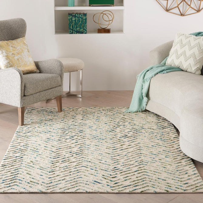 Colorado CLR02 Modern Chevron Hand-Woven Soft Hi-Low Textured Wool Loop Pile Ivory/Green Rug-Nourison-Rug Love - The Most Loved Rug Store