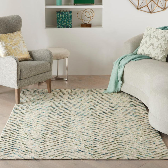 Colorado CLR02 Modern Chevron Hand-Woven Soft Hi-Low Textured Wool Loop Pile Ivory/Green Rug-Nourison-Rug Love - The Most Loved Rug Store