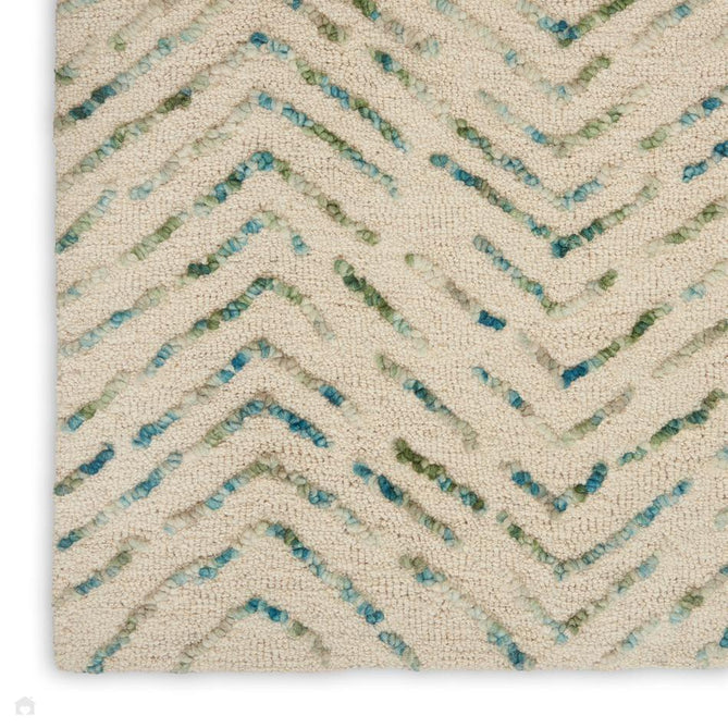 Colorado CLR02 Modern Chevron Hand-Woven Soft Hi-Low Textured Wool Loop Pile Ivory/Green Rug-Nourison-Rug Love - The Most Loved Rug Store