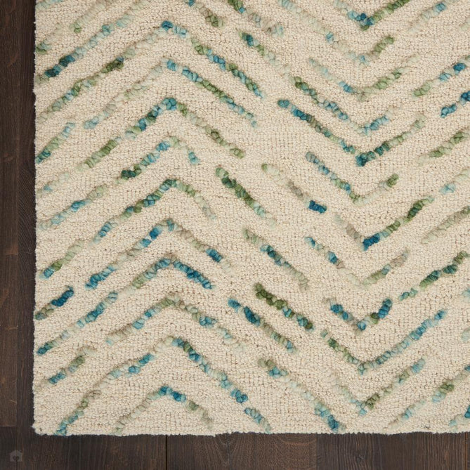 Colorado CLR02 Modern Chevron Hand-Woven Soft Hi-Low Textured Wool Loop Pile Ivory/Green Rug-Nourison-Rug Love - The Most Loved Rug Store