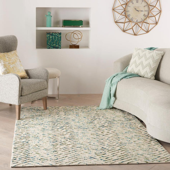 Colorado CLR02 Modern Chevron Hand-Woven Soft Hi-Low Textured Wool Loop Pile Ivory/Green Rug-Nourison-Rug Love - The Most Loved Rug Store