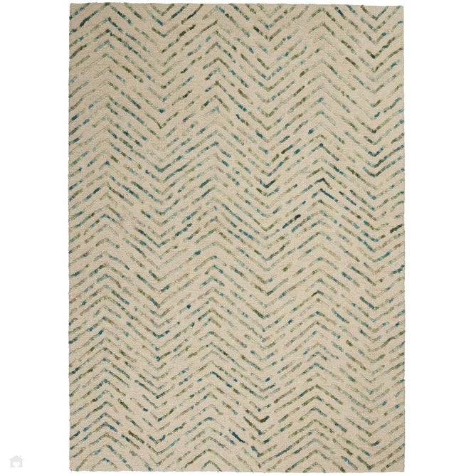 Colorado CLR02 Modern Chevron Hand-Woven Soft Hi-Low Textured Wool Loop Pile Ivory/Green Rug-Nourison-Rug Love - The Most Loved Rug Store