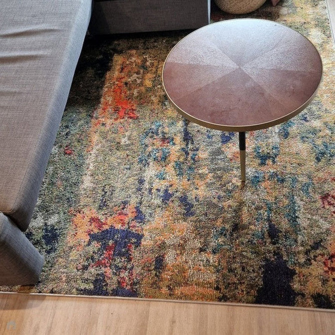 Colores Cloud CO01 Gardenia Modern Abstract Durable Easy-Care Low Profile Ribbed Short Pile Multicolour/Green/Orange Rug-Asiatic Carpets-Rug Love - The Most Loved Rug Store