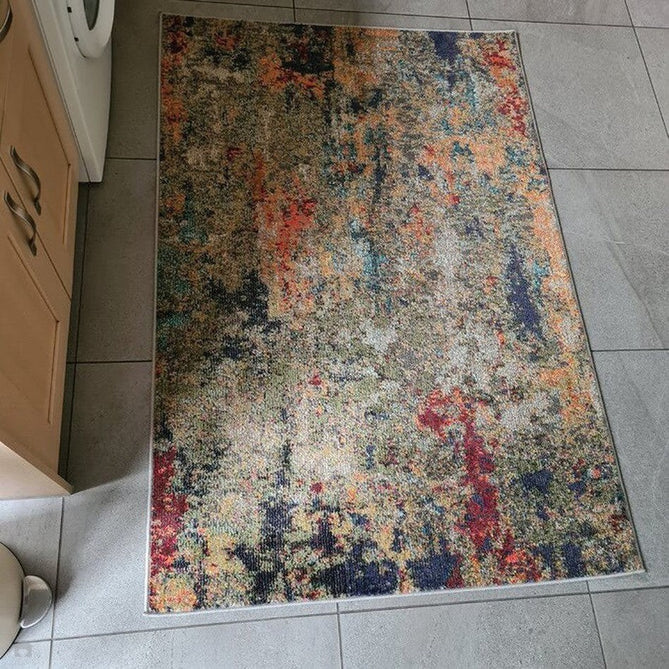 Colores Cloud CO01 Gardenia Modern Abstract Durable Easy-Care Low Profile Ribbed Short Pile Multicolour/Green/Orange Rug-Asiatic Carpets-Rug Love - The Most Loved Rug Store