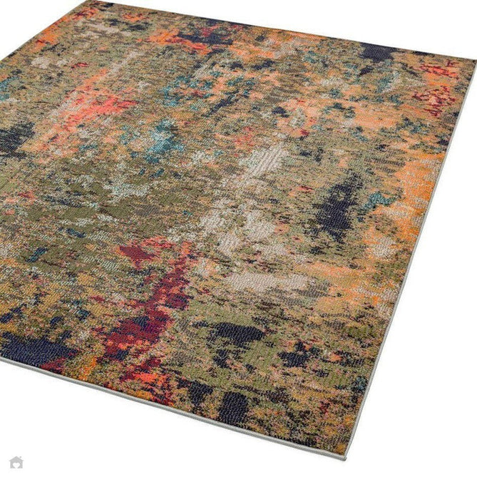 Colores Cloud CO01 Gardenia Modern Abstract Durable Easy-Care Low Profile Ribbed Short Pile Multicolour/Green/Orange Rug-Asiatic Carpets-Rug Love - The Most Loved Rug Store