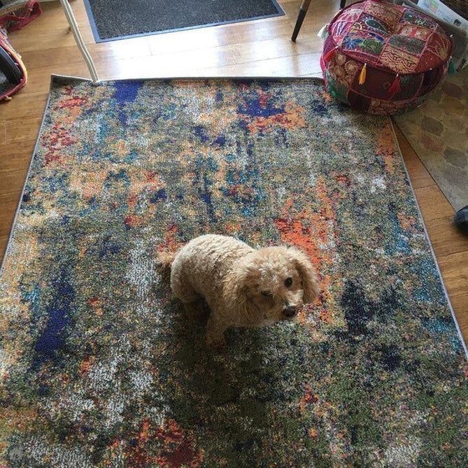 Colores Cloud CO01 Gardenia Modern Abstract Durable Easy-Care Low Profile Ribbed Short Pile Multicolour/Green/Orange Rug-Asiatic Carpets-Rug Love - The Most Loved Rug Store