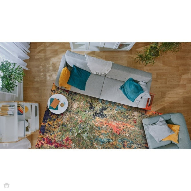 Colores Cloud CO01 Gardenia Modern Abstract Durable Easy-Care Low Profile Ribbed Short Pile Multicolour/Green/Orange Rug-Asiatic Carpets-Rug Love - The Most Loved Rug Store