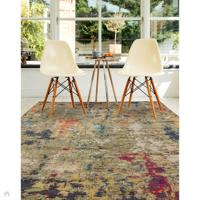 Colores Cloud CO01 Gardenia Modern Abstract Durable Easy-Care Low Profile Ribbed Short Pile Multicolour/Green/Orange Rug-Asiatic Carpets-Rug Love - The Most Loved Rug Store