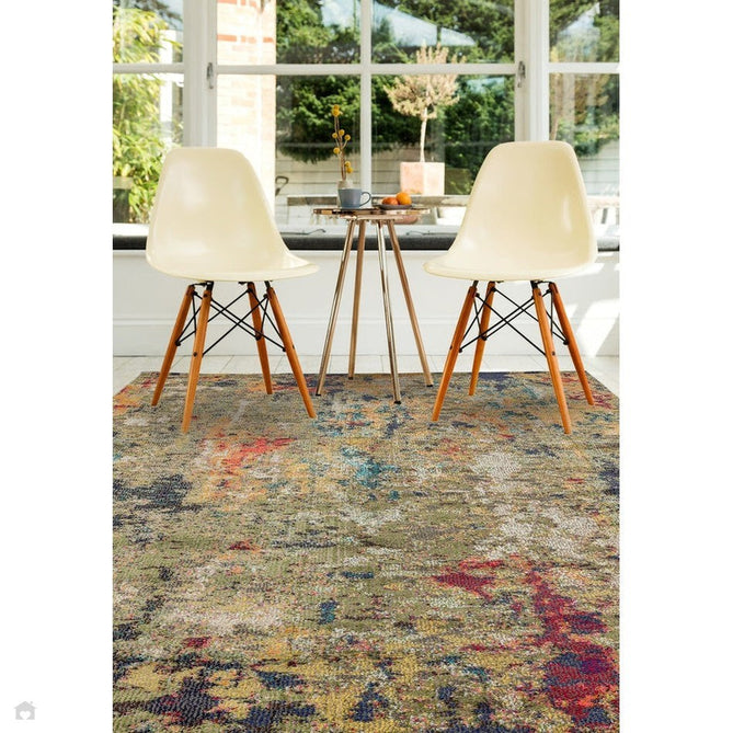 Colores Cloud CO01 Gardenia Modern Abstract Durable Easy-Care Low Profile Ribbed Short Pile Multicolour/Green/Orange Rug-Asiatic Carpets-Rug Love - The Most Loved Rug Store